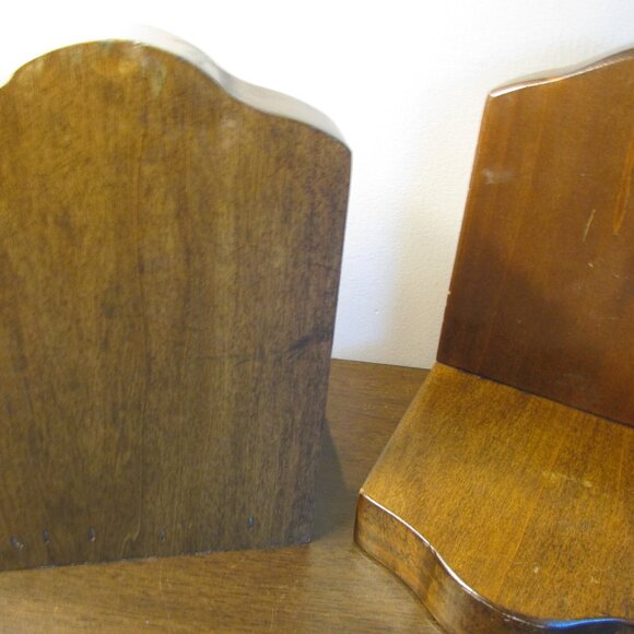 Rustic Vintage Wood Bookends: 70's Era, Hand Crafted Folk Art, Bookshelf Must - Picture 4 of 8